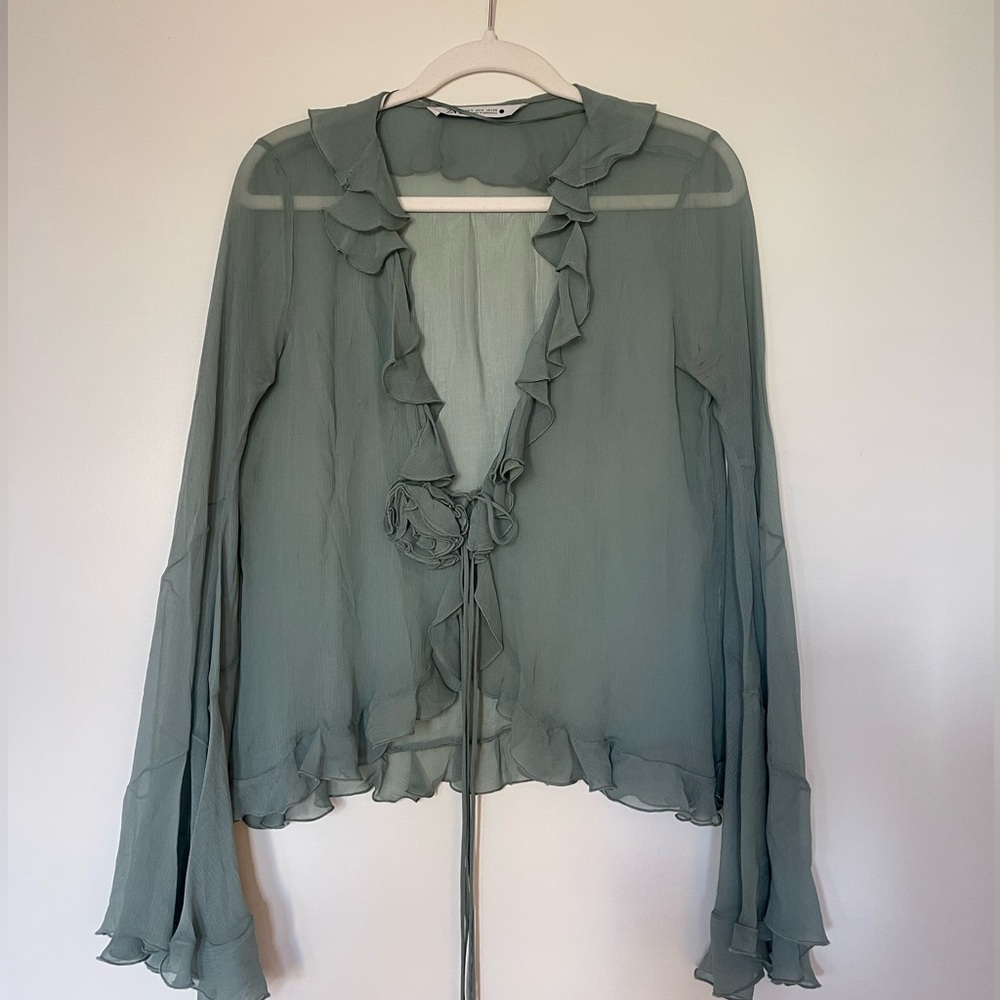 Zara Semi Sheer Ruffle Blouse